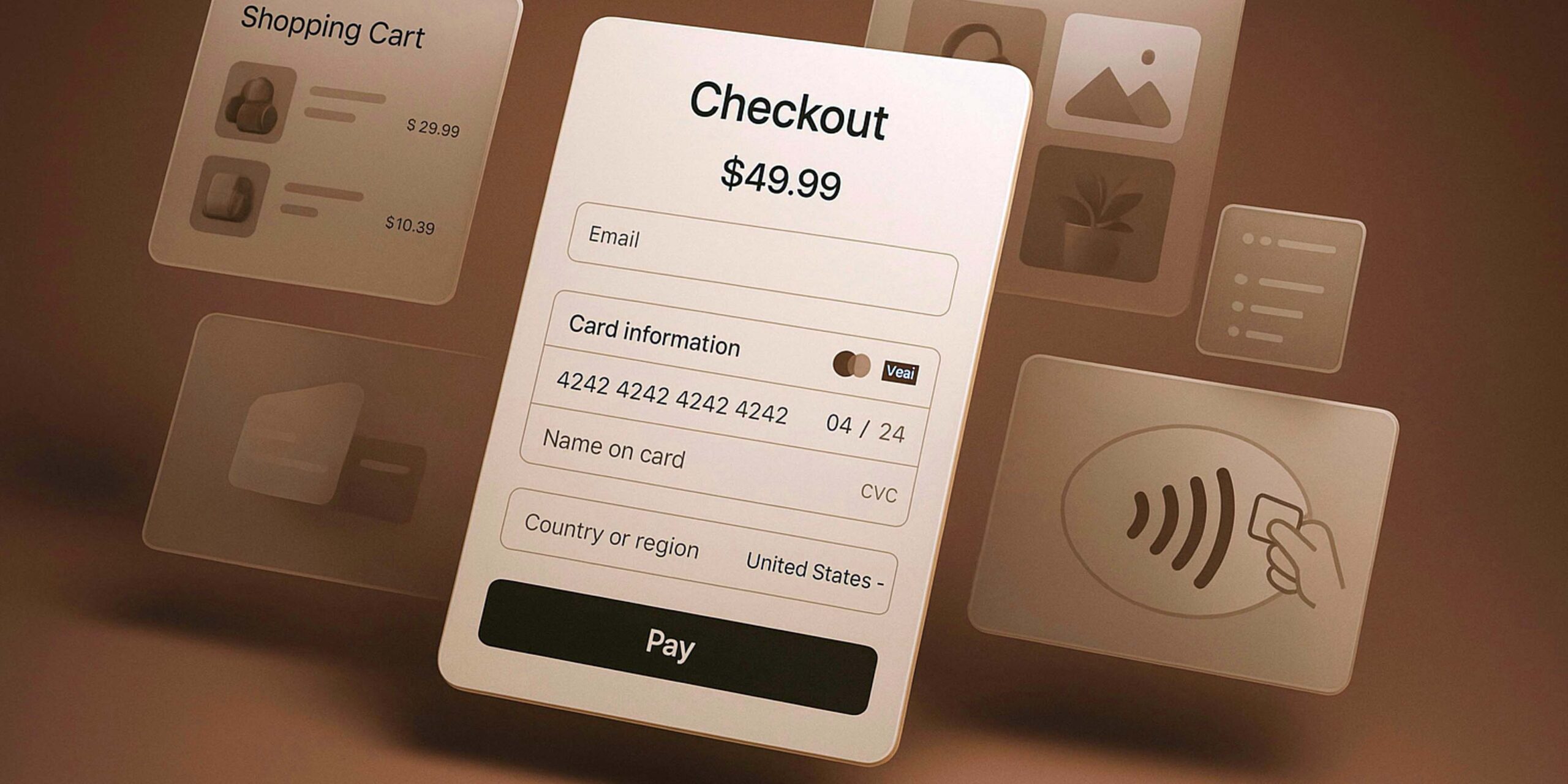 Pantalla de pago en línea con detalles de pago y carrito de compra