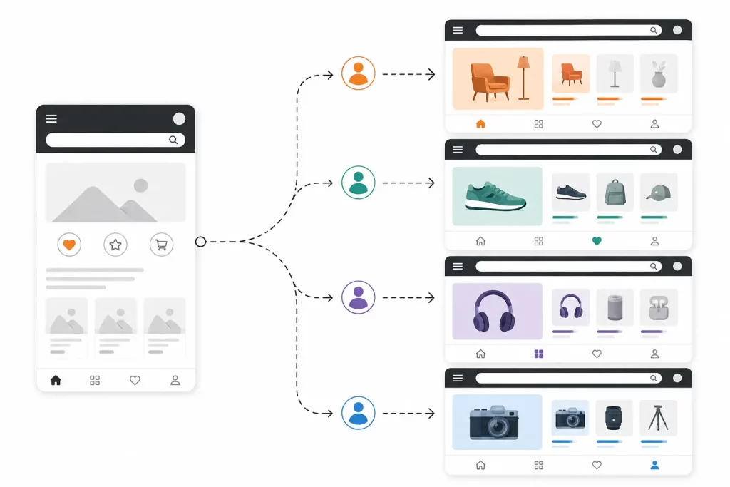 Interfaz digital que adapta productos y contenidos a distintos perfiles de usuario.